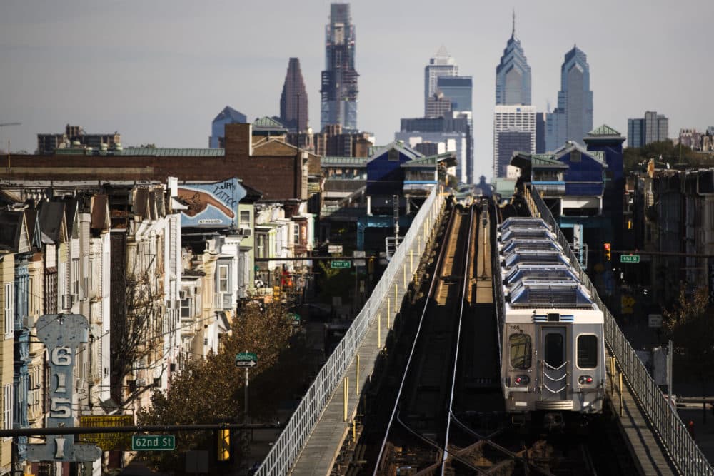 A train moves along the Market-Frankford Line in Philadelphia on Oct. 26, 2016. (Matt Rourke/AP)