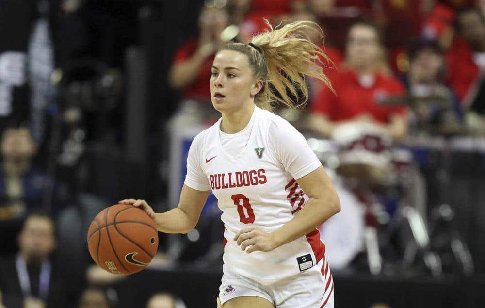 Fresno State's Hanna Cavinder plays against Boise State during the first half of a Mountain West Conference tournament NCAA women's college basketball game in Las Vegas. (Isaac Brekken/AP)