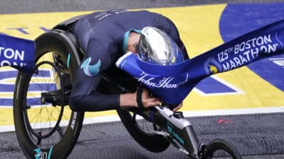 Kipruto, Kipyogei,  Schär, Hug win in Boston Marathon return