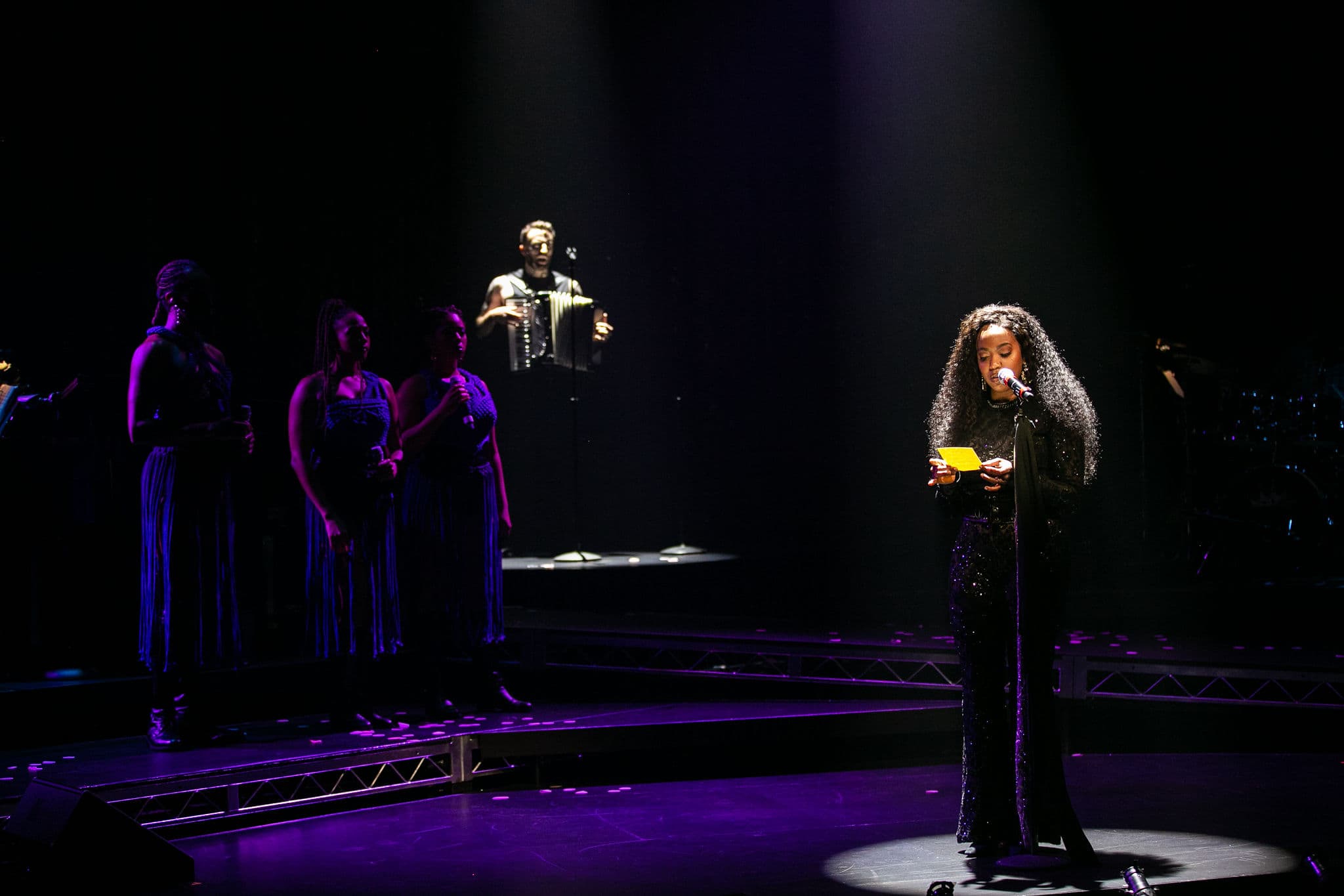 Whitney White, left, with Charlie Thurston, center, in "Macbeth In Stride," premiering at American Repertory Theater. (Courtesy Lauren Miller)