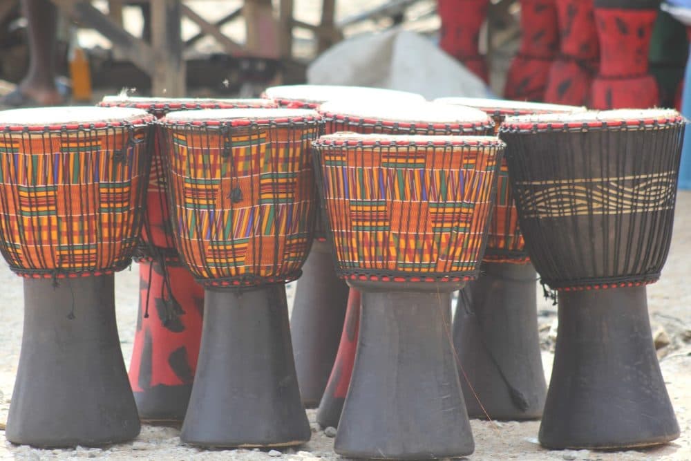 The djembes originated in West Africa and have a rich cultural history. (courtesy of Celestinesucess)