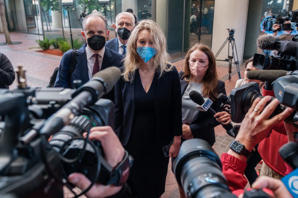 Elizabeth Holmes, the founder and former CEO of blood testing and life sciences company Theranos, arrives for the first day of jury selection in her fraud trial, outside Federal Court in San Jose, California, on Aug. 31, 2021. (Nick Otto/AFP/Getty Images)