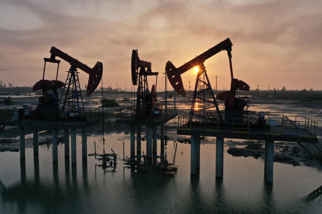 Oil production units working in an oilfield in China on Sept. 17, 2021. (Dongxu Fang/Costfoto/Barcroft Media via Getty Images)