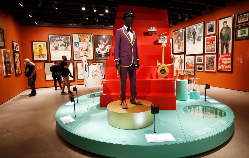 First visitors enjoy the Academy exhibit for Spike Lee in the Academy Museum of Motion Pictures on Sept. 30, 2021, in Los Angeles, CA. (Al Seib/Los Angeles Times via Getty Images)