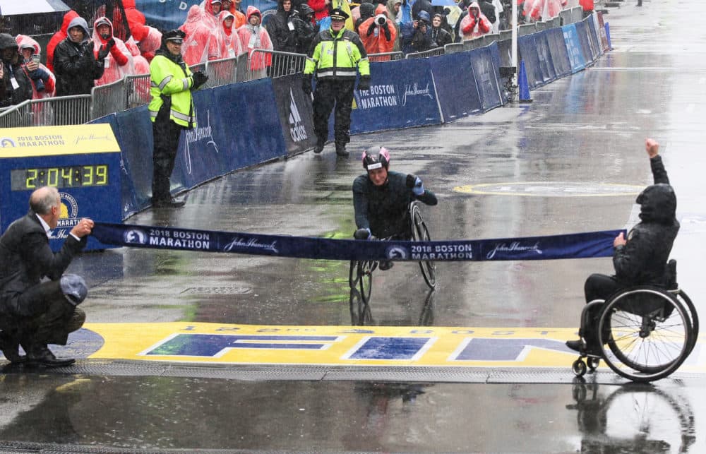 Tatyana McFadden winning the 2018 Boston Marathon. (Courtesy Tatyana McFadden)