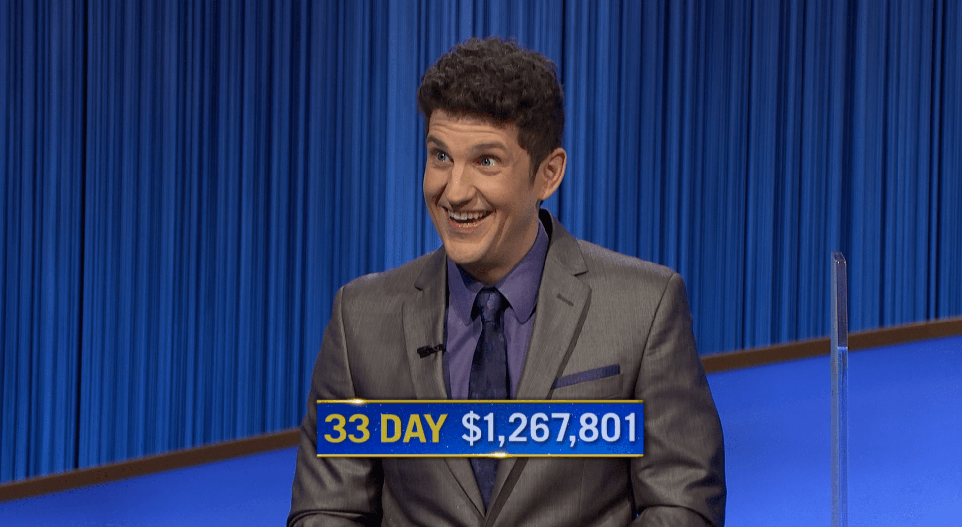 Matt Amodio after his 33rd consecutive &quot;Jeopardy!&quot; win. (Courtesy Jeopardy Productions, Inc.)