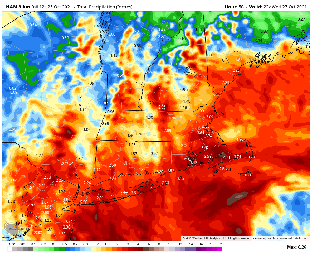 Rain could exceed 3 inches in many areas by Wednesday afternoon. (WeatherBELL)