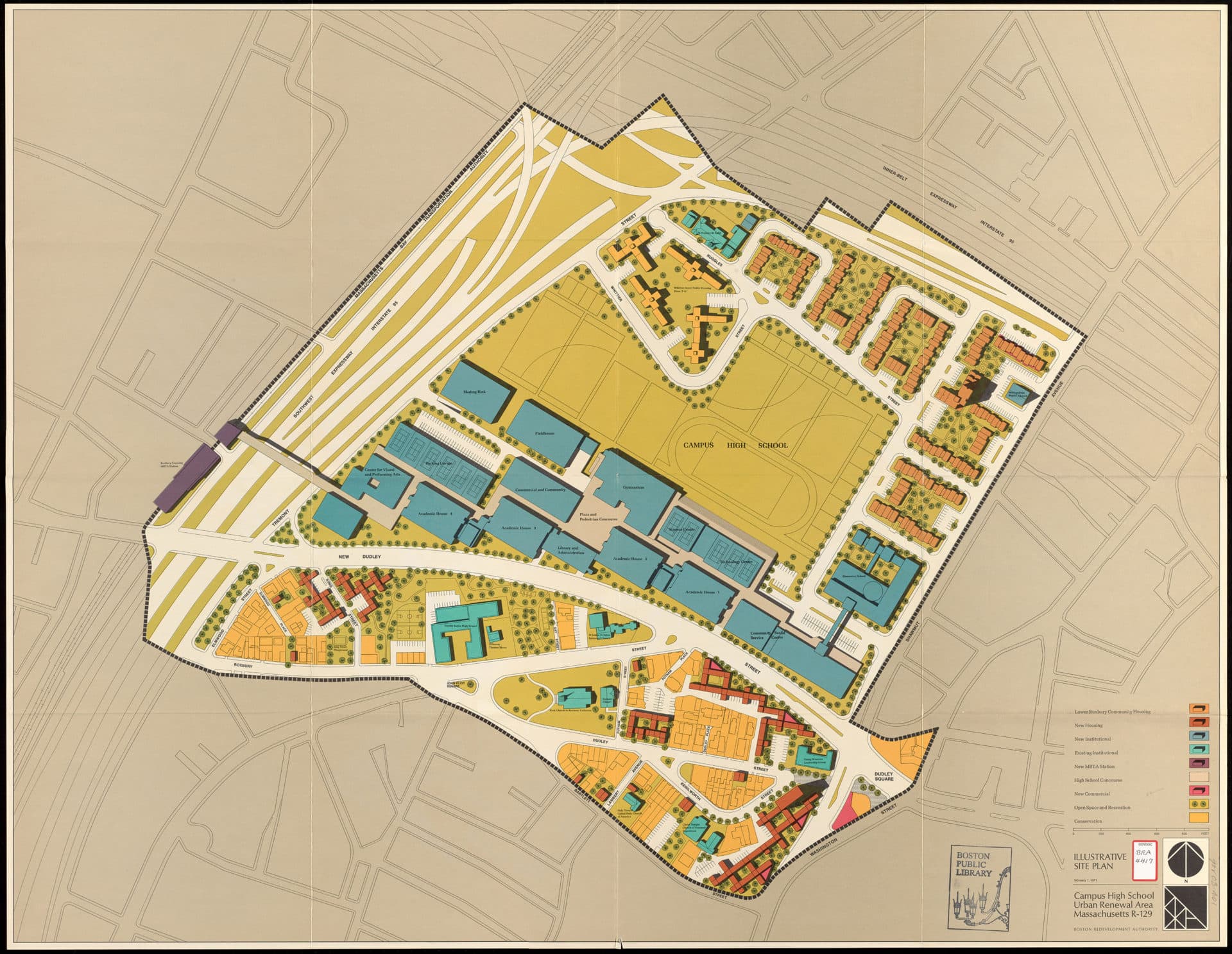 A map shows the city's redevelopment plan, which was never fully realized (Courtesy Norman B. Leventhal Map &amp; Education Center at the Boston Public Library)