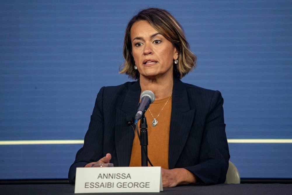 City Councillor Annissa Essaibi George answers a question during the Boston Mayoral Debate at WBUR’s CitySpace. (Jesse Costa/WBUR)