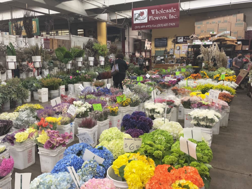 Flowers seen at the Los Angeles Flower District — the largest wholesale flower market in the U.S. — on Oct. 10, 2021. (Tonya Mosley/Here & Now)