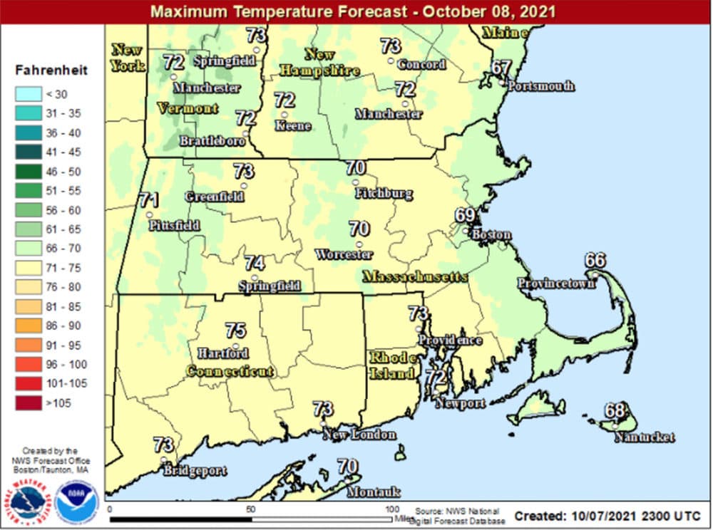 High temperatures Friday will approach 70 degrees. (NOAA)