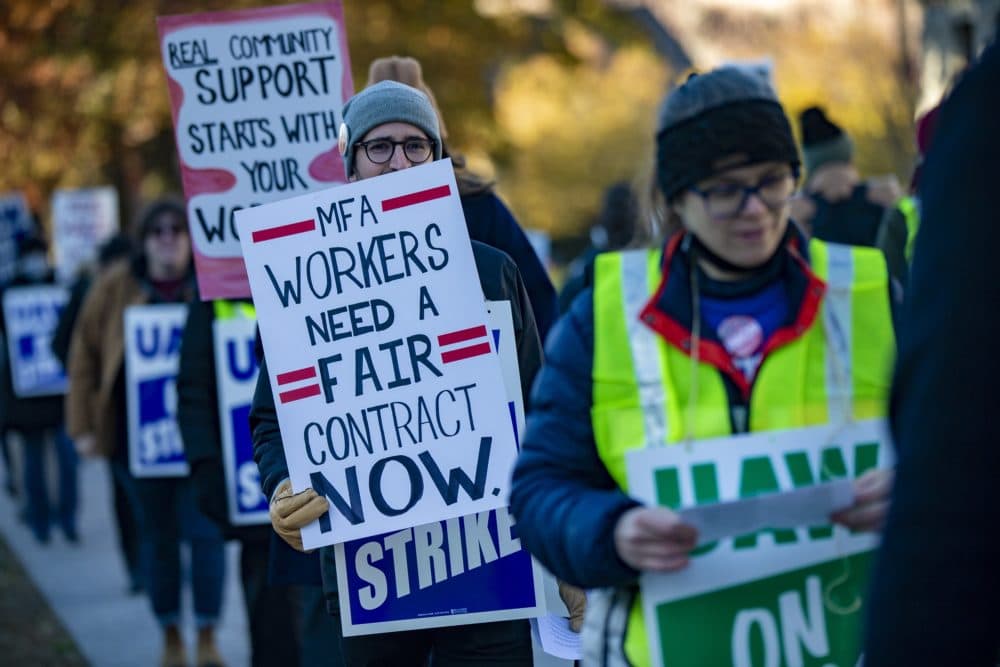 The union says workers' wages have been frozen for the past two years due to the pandemic and that the museum refuses to guarantee wage increases until 2024.(Jesse Costa/WBUR)