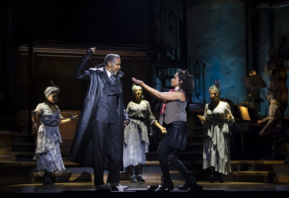 Kevin Morrow as Hades and Morgan Siobhan Green as Persophone in &quot;Hadestown.&quot; (Courtesy T Charles Erickson)