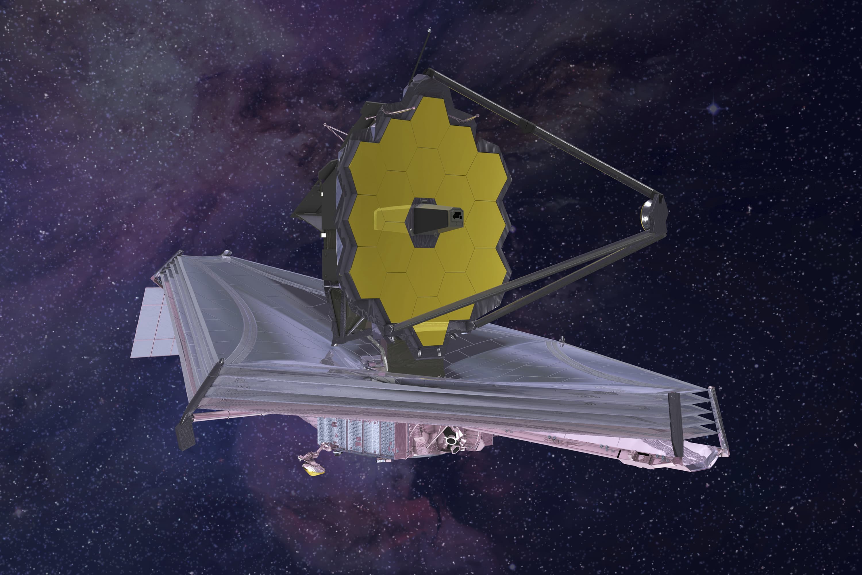 This 2015 artist's rendering provided by Northrop Grumman via NASA shows the James Webb Space Telescope. On Wednesday, June 27, 2018, NASA announced that the next-generation telescope will now fly no earlier than 2021 and the its lifetime cost is now expected to reach nearly $10 billion. (Northrop Grumman/NASA via AP)