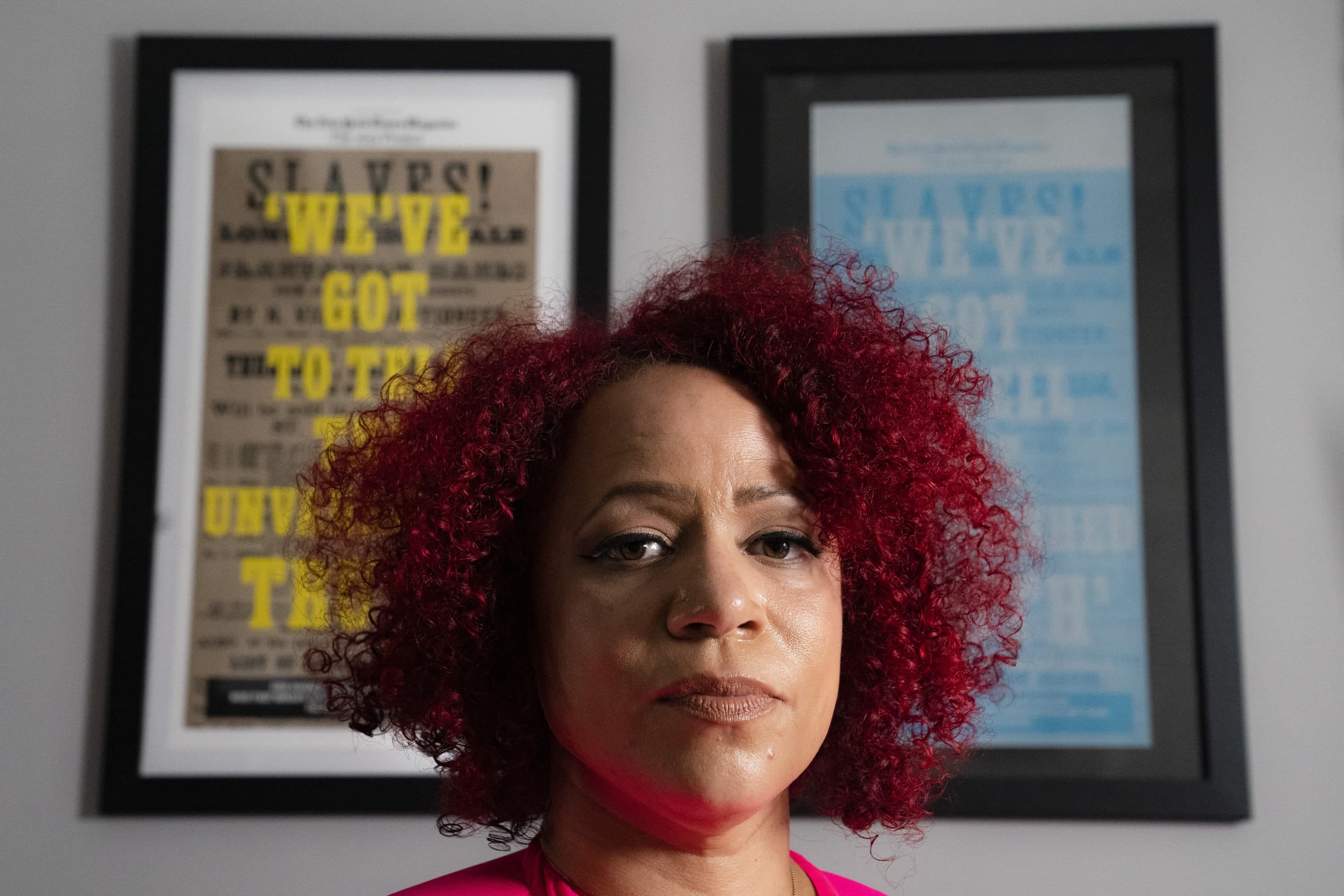 Nikole Hannah-Jones stands for a portrait at her home in the Brooklyn borough of New York, on July 6, 2021. (John Minchillo/AP)