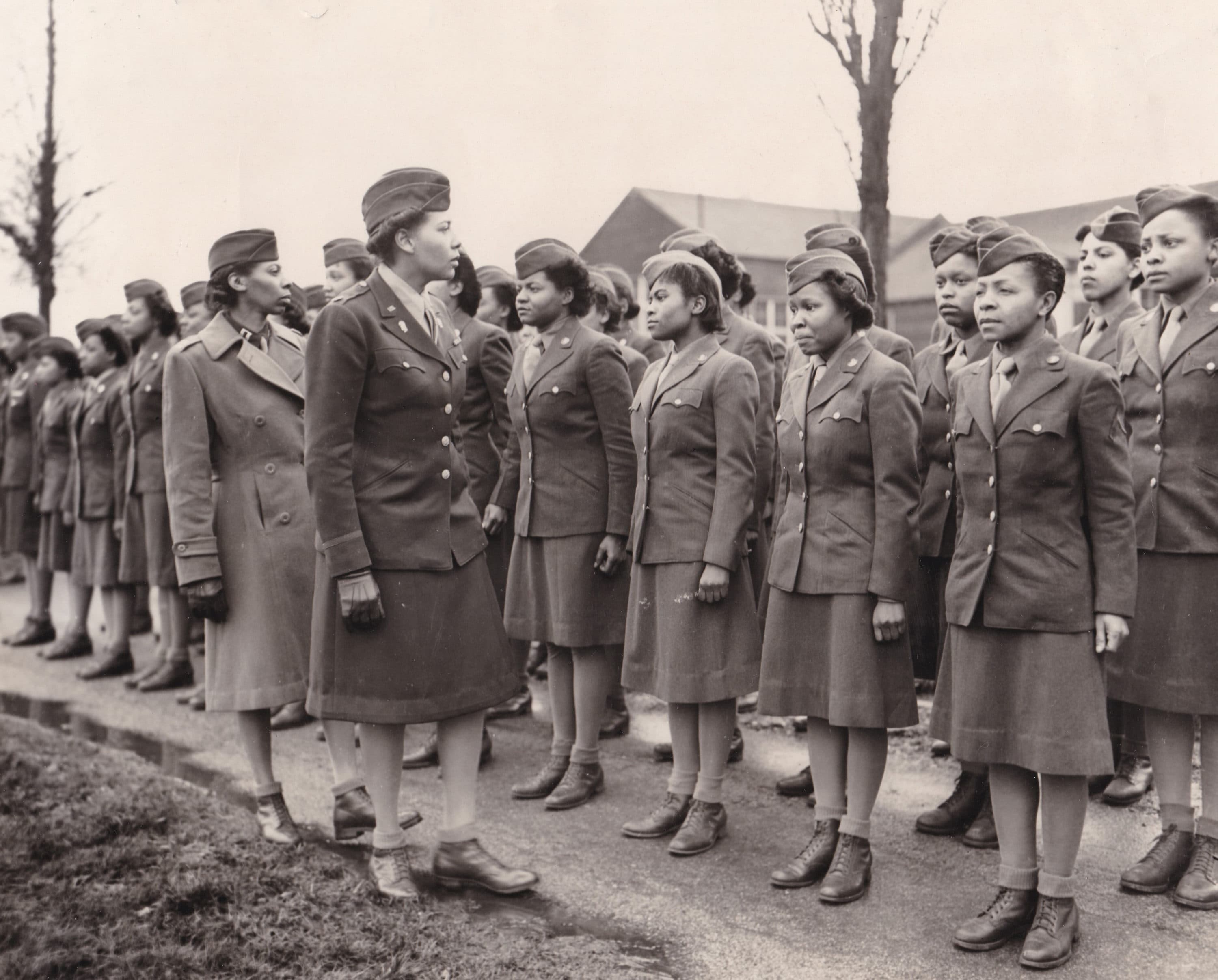 In this photo provided by the U.S. Army Women's Museum, members of the 6888th battalion stand in formation in Birmingham, England, in 1945. The Women's Army Corps battalion made history as the only all-female Black unit to serve in Europe during World War II. (U.S. Army Women's Museum via AP, File)