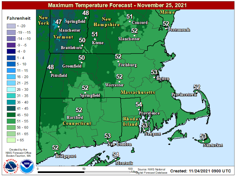 Pleasant November temperatures are in store for Thanksgiving this year. (NOAA)