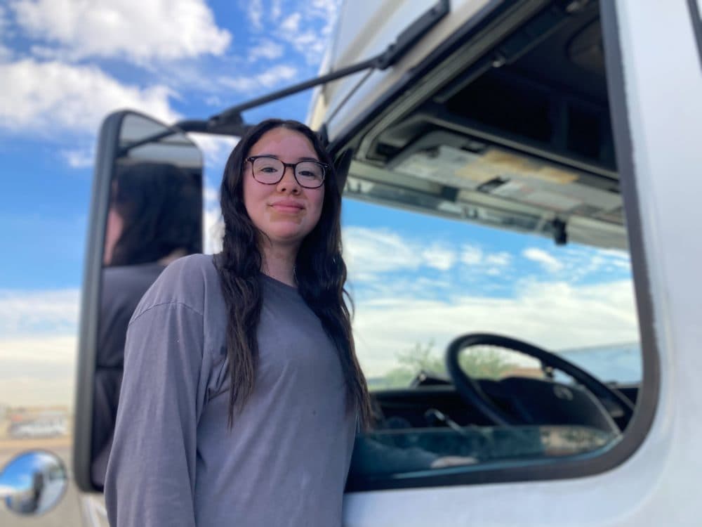 Magdalena Garcia is getting a commercial drivers license so she can start a trucking company with her mom and brother. Women make up just a fraction of truck drivers in the U.S. (Peter O'Dowd/Here &amp; Now)