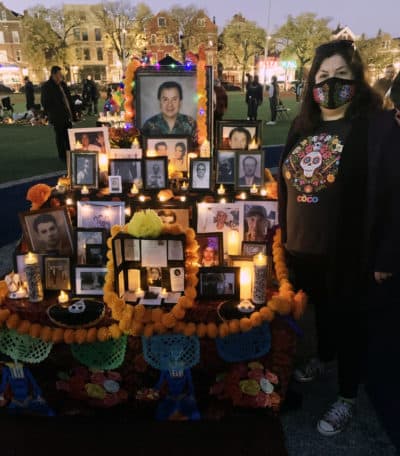 Argelia González remembers her father on the Day of the Dead. (Chris Bentley/Here &amp; Now)