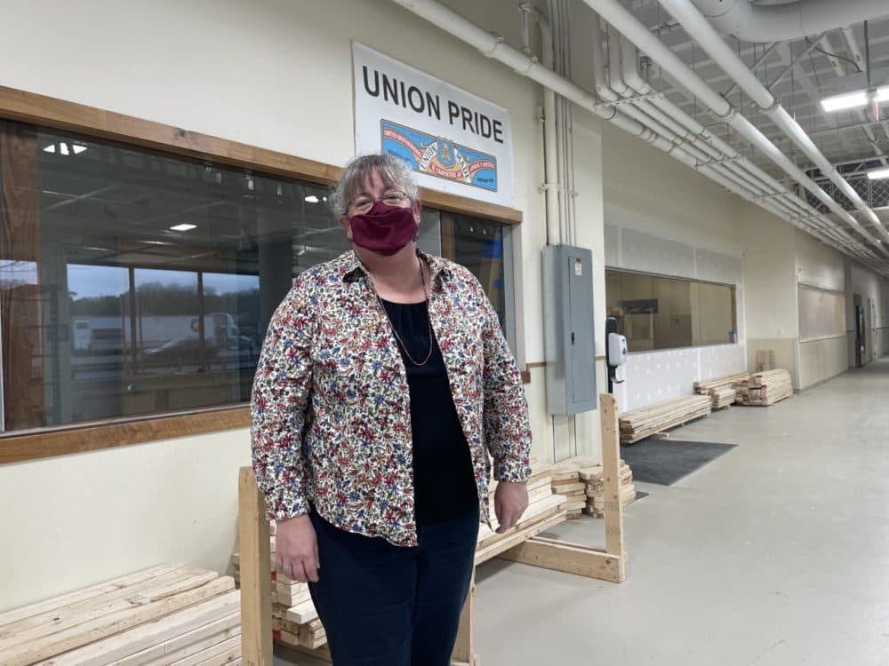 Liz Skidmore, an organizer for the carpenter's union, wants to recruit more women into well-paying trades jobs (Yasmin Amer/WBUR)