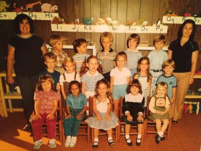 The author, seated in the first row, second from left, is pictured with her preschool class in West Virginia in the early 1980s. (Courtesy Neema Avashia)