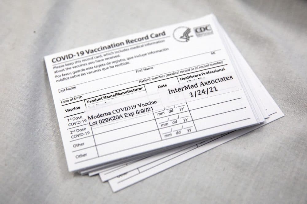 CDC vaccination cards. (Robin Lubbock/WBUR)