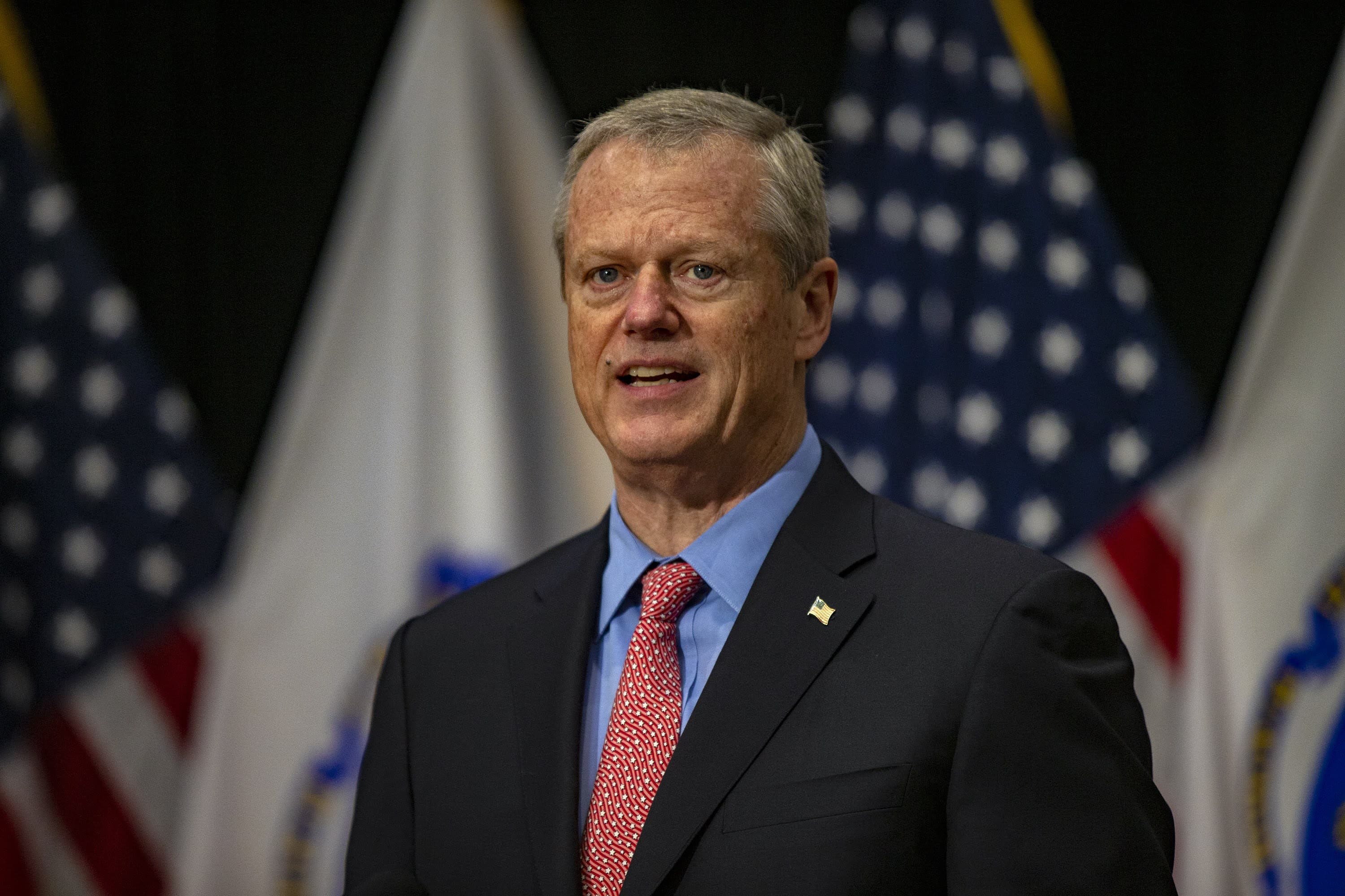 Gov. Charlie Baker during a press conference in June. (Jesse Costa/WBUR)