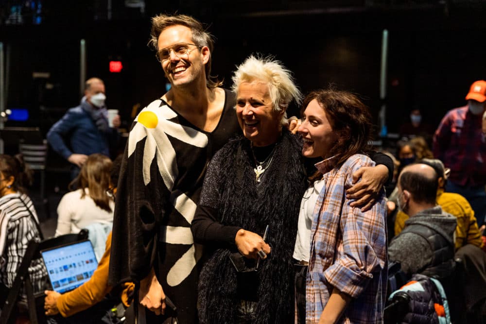 Creative team members Justin Tranter, V (formerly Eve Ensler) and Caroline Pennell in rehearsal for &quot;WILD: A Musical Becoming.&quot; (Courtesy Maggie Hall)