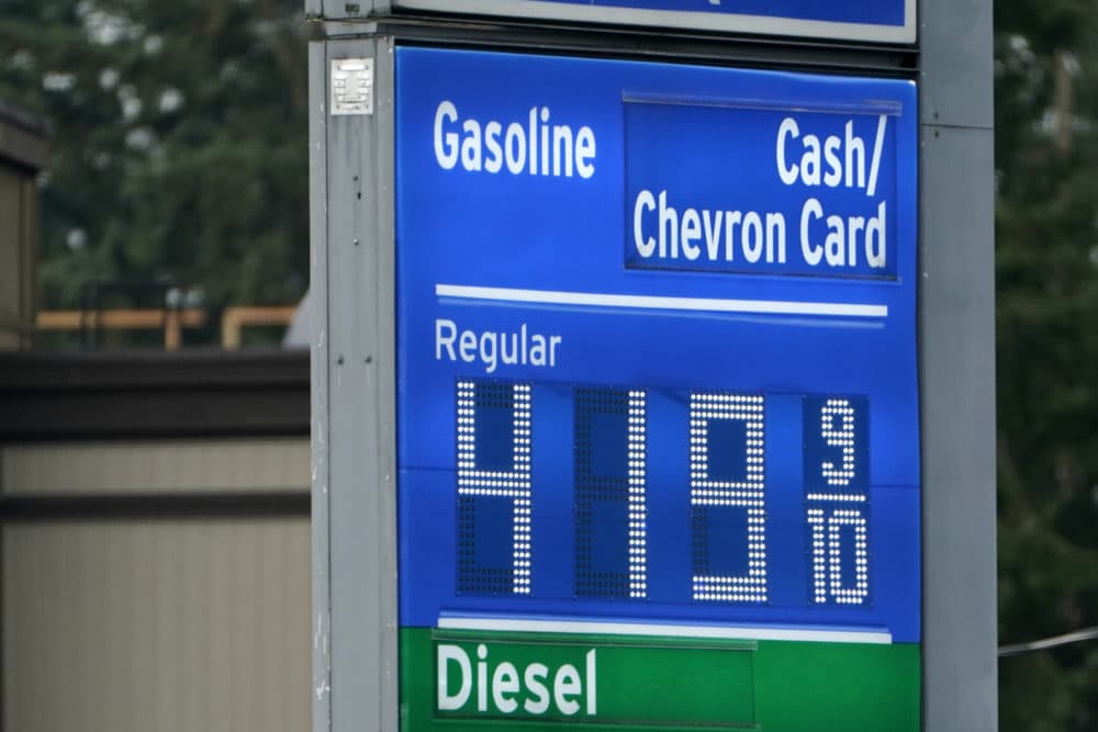 Regular gas is posted at $4.19 a gallon on Dec. 10, 2021, in Washington. Prices for U.S. consumers jumped 6.8% in November compared with a year earlier. (Elaine Thompson/AP)
