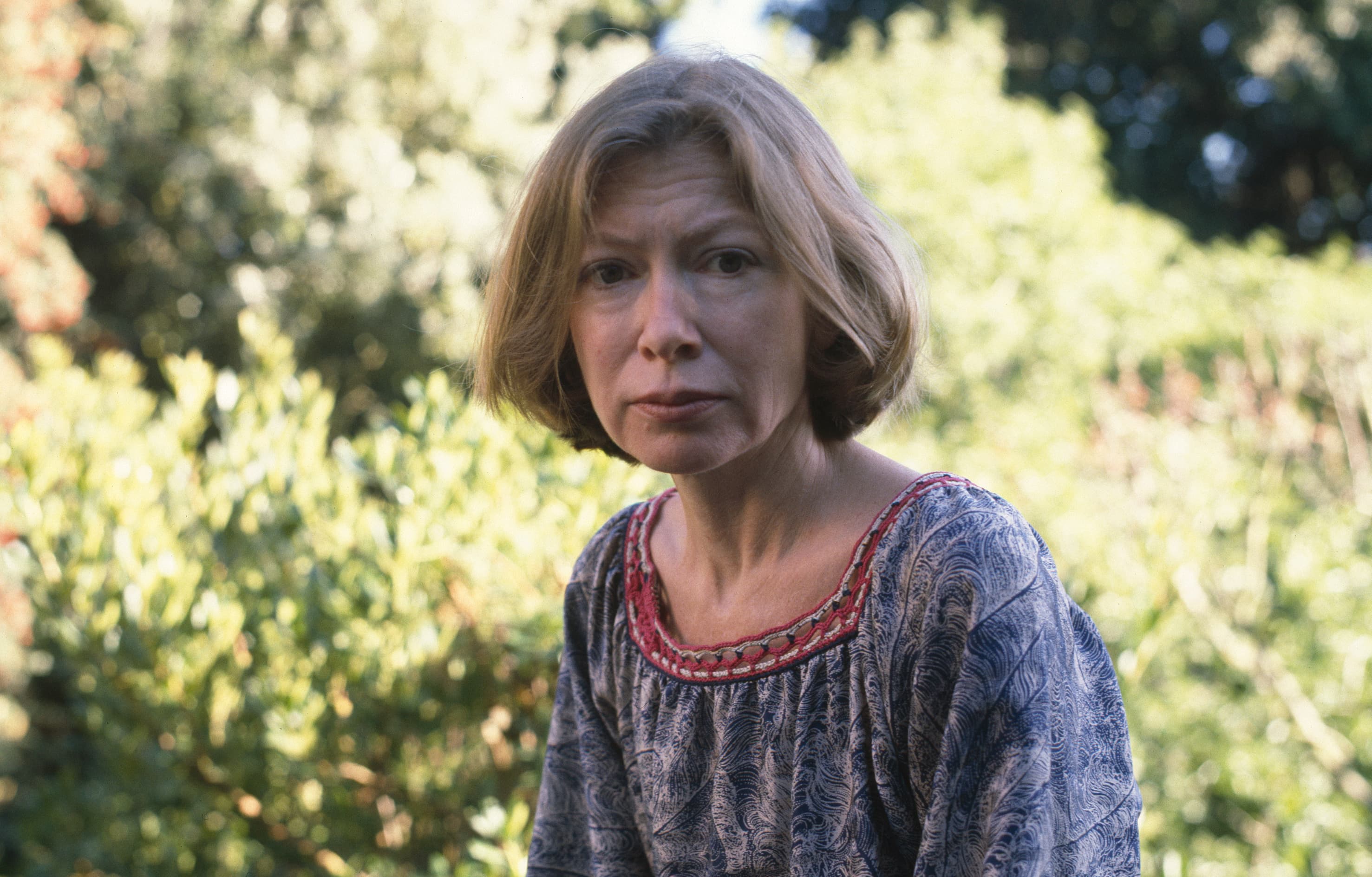 Portrait of American author Joan Didion in Berkeley, California, April 1981. (Janet Fries/Getty Images)