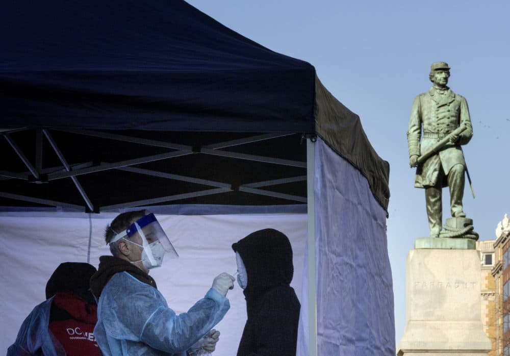 A man is tested for COVID-19 at a free testing site on Dec. 20, 2021 in Washington, DC. (Chip Somodevilla/Getty Images)