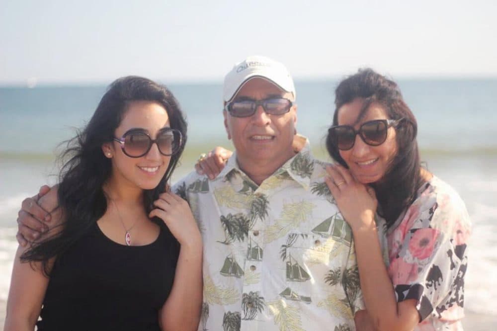 The author, left, is pictured with her father and mother on a walk at Matunuck Beach, August 2012. (Courtesy of Noreen Wasti)