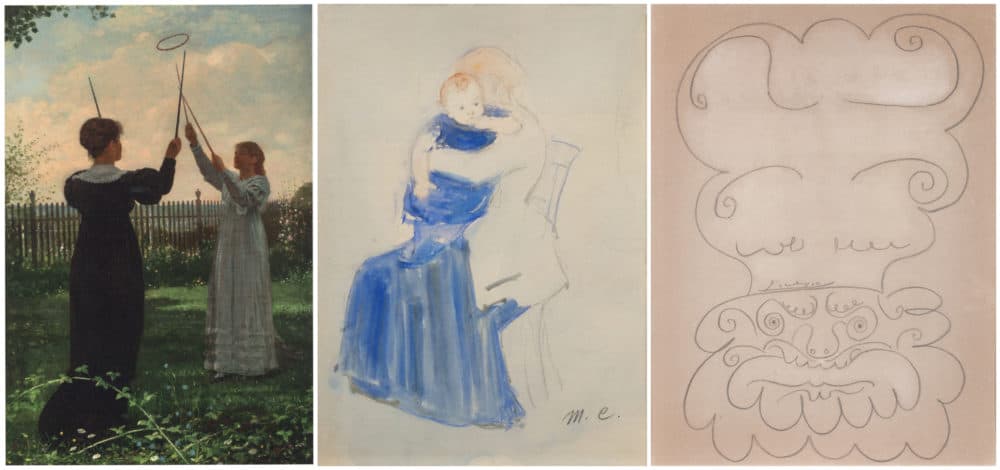 Winslow Homer's &quot;Grace Hoops&quot; (1872); Mary Cassatt's &quot;Mother and Child&quot; (undated); Pablo Picasso's &quot;Head&quot; (undated). (Courtesy Boston College)