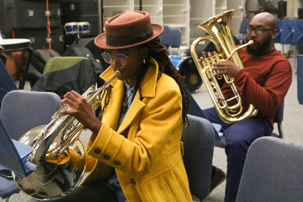 Devyn Myles plays the french horn, and Bruce Ayers plays the euphonium in the new Nashville African American Wind Symphony. (Paige Pfleger/WPLN News)