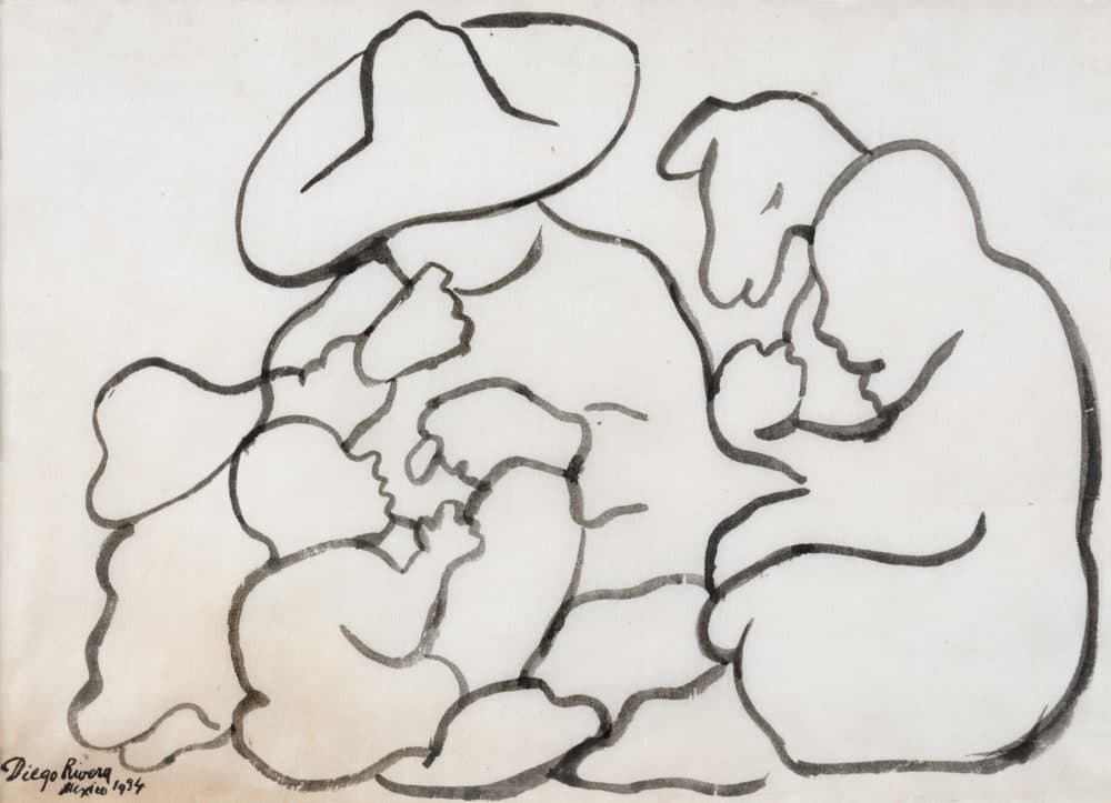 Diego Rivera, &quot;Family&quot; (1934), Ink on paper. (Courtesy Boston College)