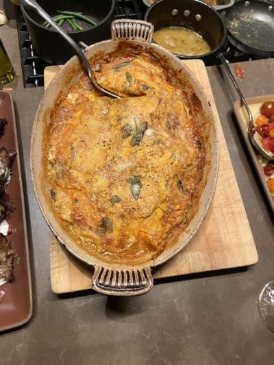 Sweet potato gratin with sage and maple syrup (Kathy Gunst/Here &amp; Now)