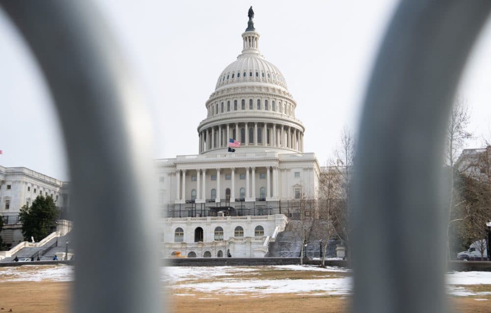 Bicycle fencing surrounds the U.S. Capitol in Washington, D.C., Jan. 6, 2022, on the first anniversary of the attack by supporters of then-President Donald Trump. (Saul Loeb/AFP via Getty Images)