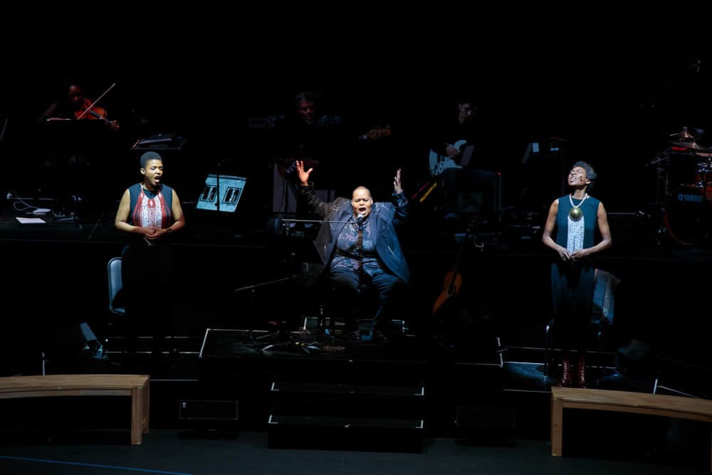 Cast members of &quot;Parable of the Sower&quot; performing at UCLA's Royce Hall in March 2020. (Courtesy Reed Hutchinson)