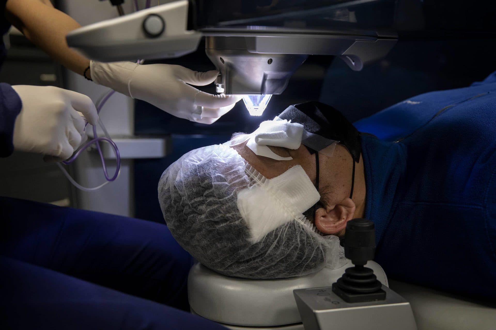 A patient during a LASIK corrective eye surgery operation at Boston Vision. (Robin Lubbock/WBUR)