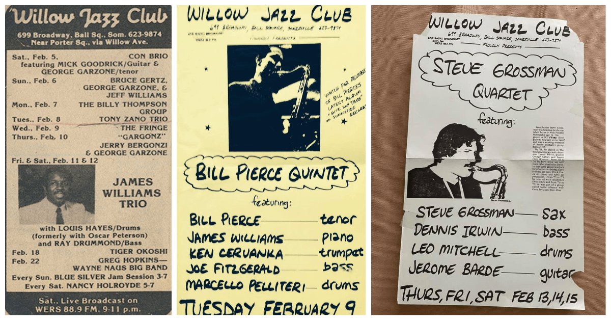 Left to right: A flyer featuring the James Williams Trio (Courtesy Jazz History Database); a handmade flyer featuring Bill Pierce (Courtesy Marcello Pellitteri); and a flyer featuring the Steve Grossman Quartet (Courtesy Gordon Beadle).