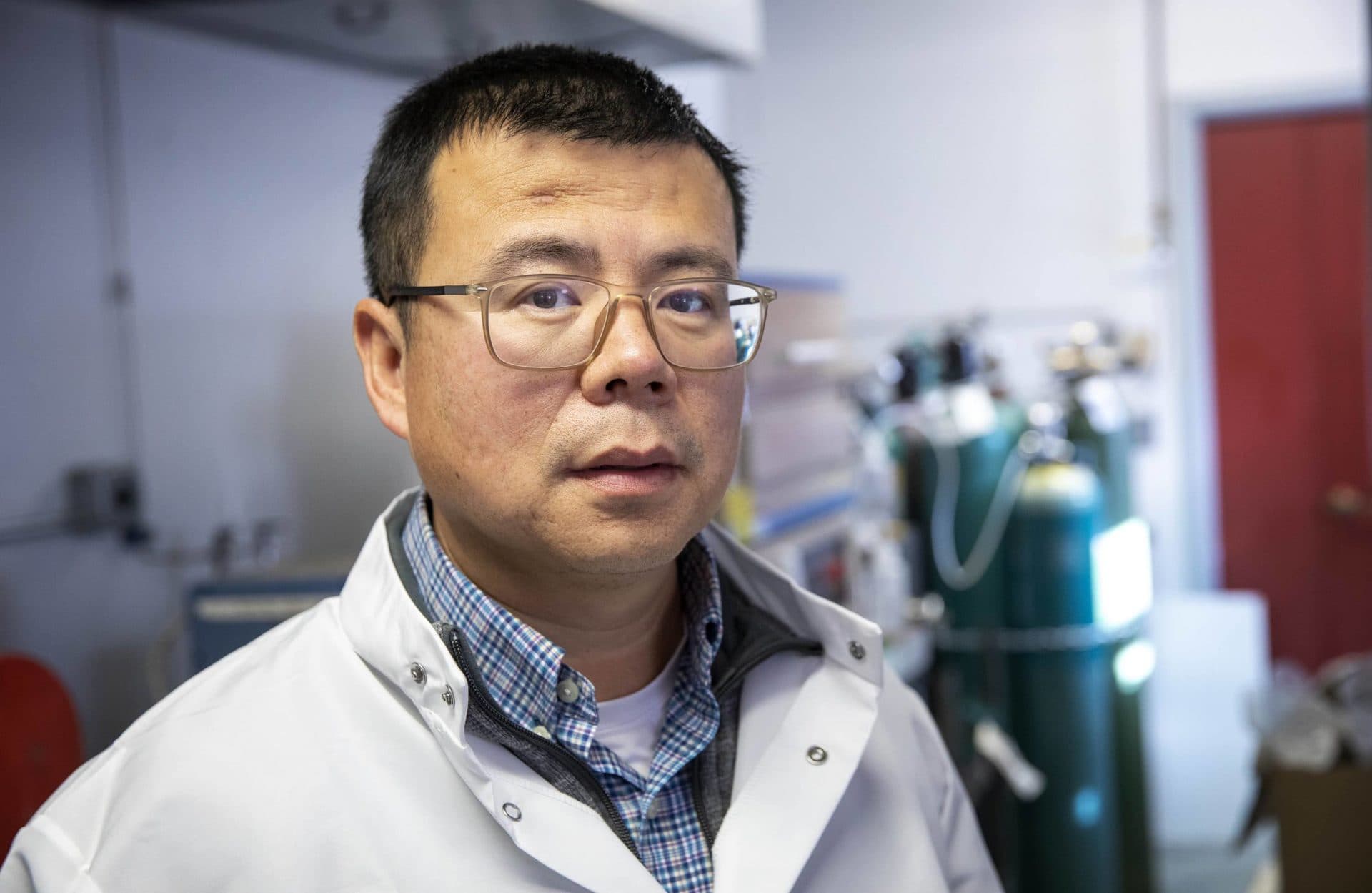 Professor of Mechanical Engineering Yan Wang at his laboratory at Worcester Polytechnic Institute. (Robin Lubbock/WBUR)