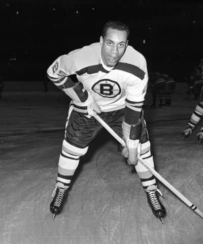 Boston Bruins' Willie O'Ree warms up prior to a game against the New York Rangers at New York's Madison Square Garden, Nov. 23, 1960. (AP File)