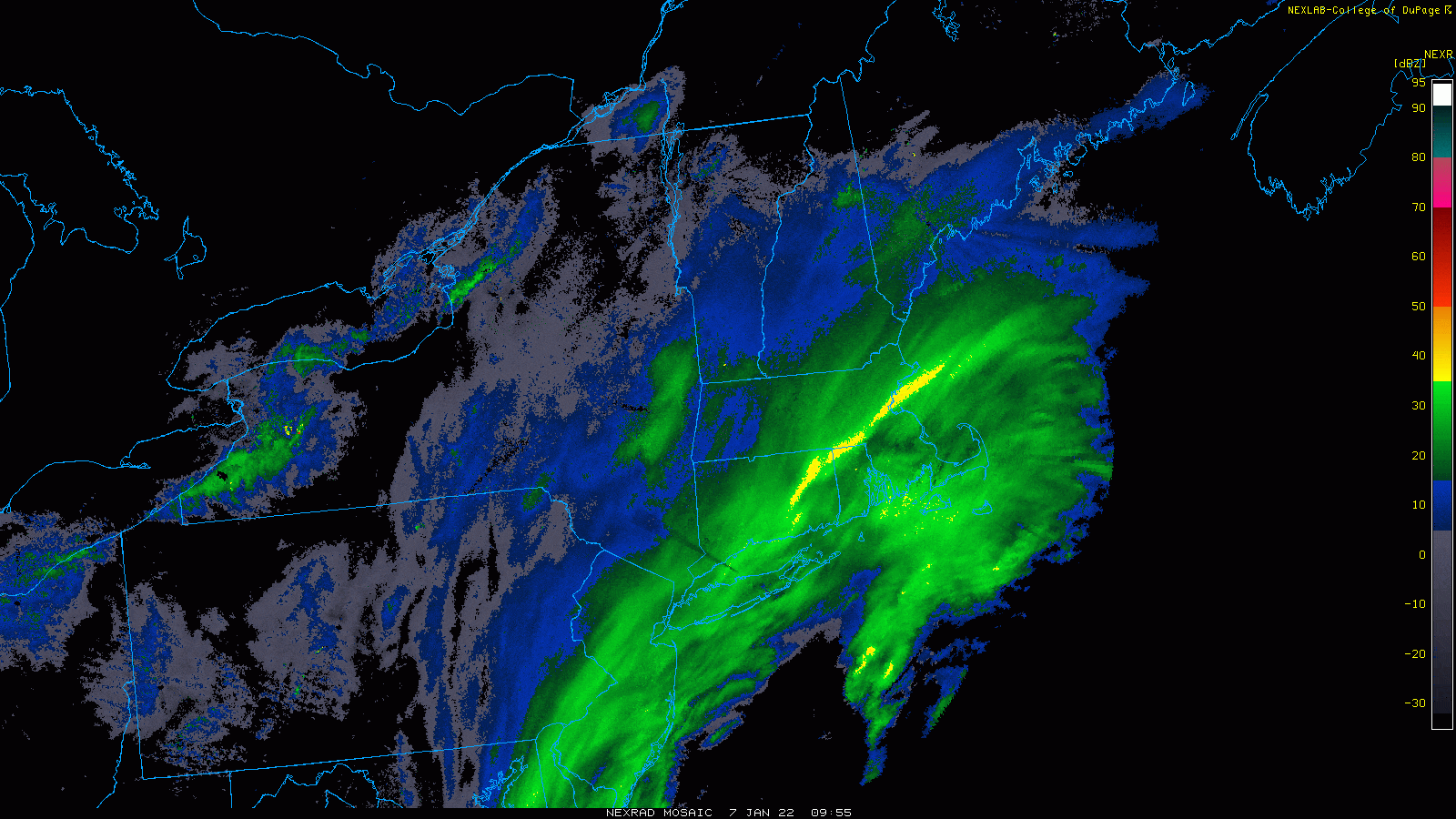 Heavy bands of snow were moving through southern New England Friday morning. (Courtesy COD Weather)