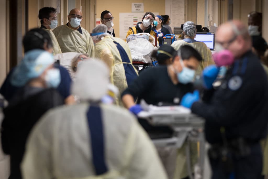 A hallway in the emergency department at Mount Sinai South Nassau hospital due to COVID-19 patients in Oceanside, New York on April 13, 2020. (Jeffrey Basinger/Newsday via Getty Images)
