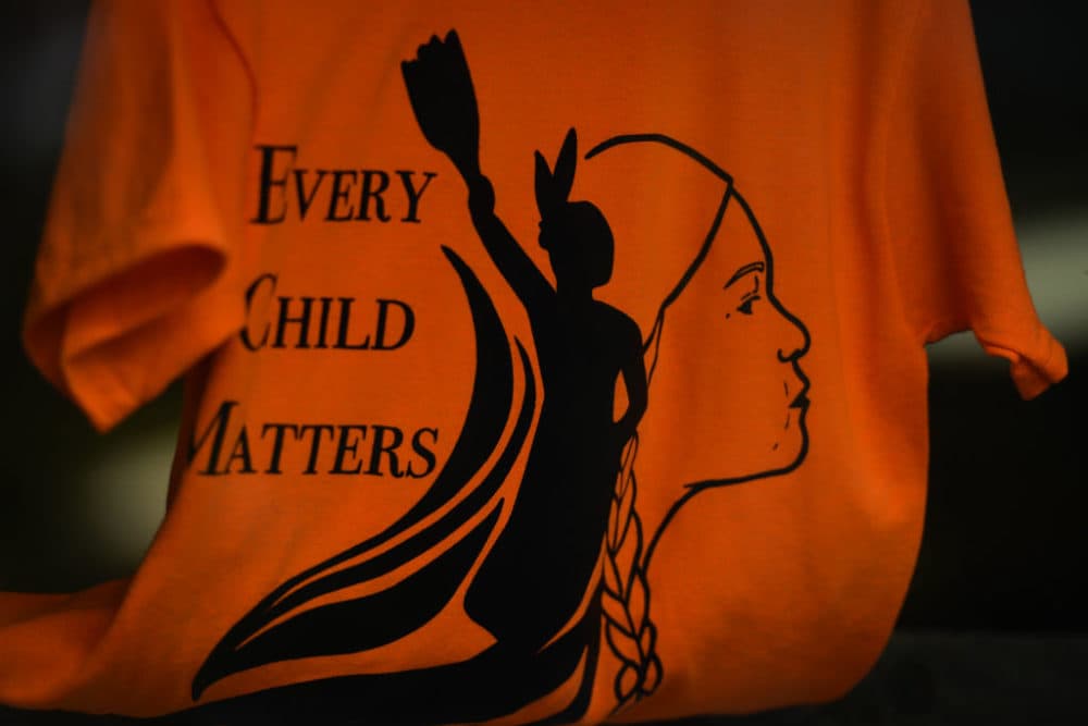 A t-shirt that reads &quot;Every Child Matters&quot; seen in the shop window in Edmonton, Alberta. The National Day for Truth and Reconciliation, also known as Orange Shirt Day, is an Indigenous grassroots day to recognize and remember the children who survived — and those who did not survive — residential schools in Canada. (Creative Touch Imaging Ltd./NurPhoto via Getty Images)