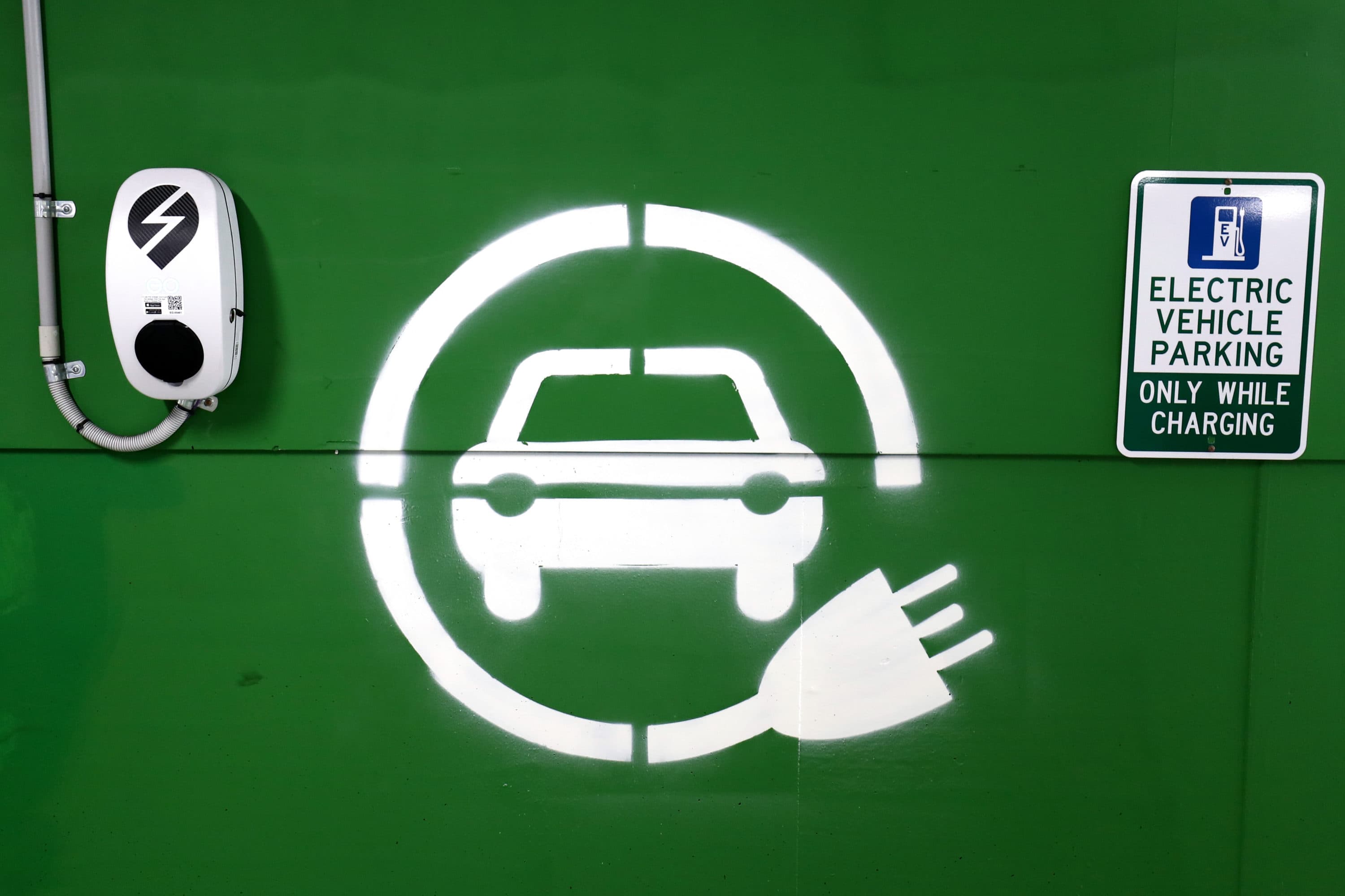 An EV charge station in Crows Nest on January 19, 2021 in Sydney, Australia. Share prices for lithium miners and battery makers continue to rise as global demand for electric vehicles continues to grow. Lithium is a key component for batteries in electric cars. (Brendon Thorne/Getty Images)