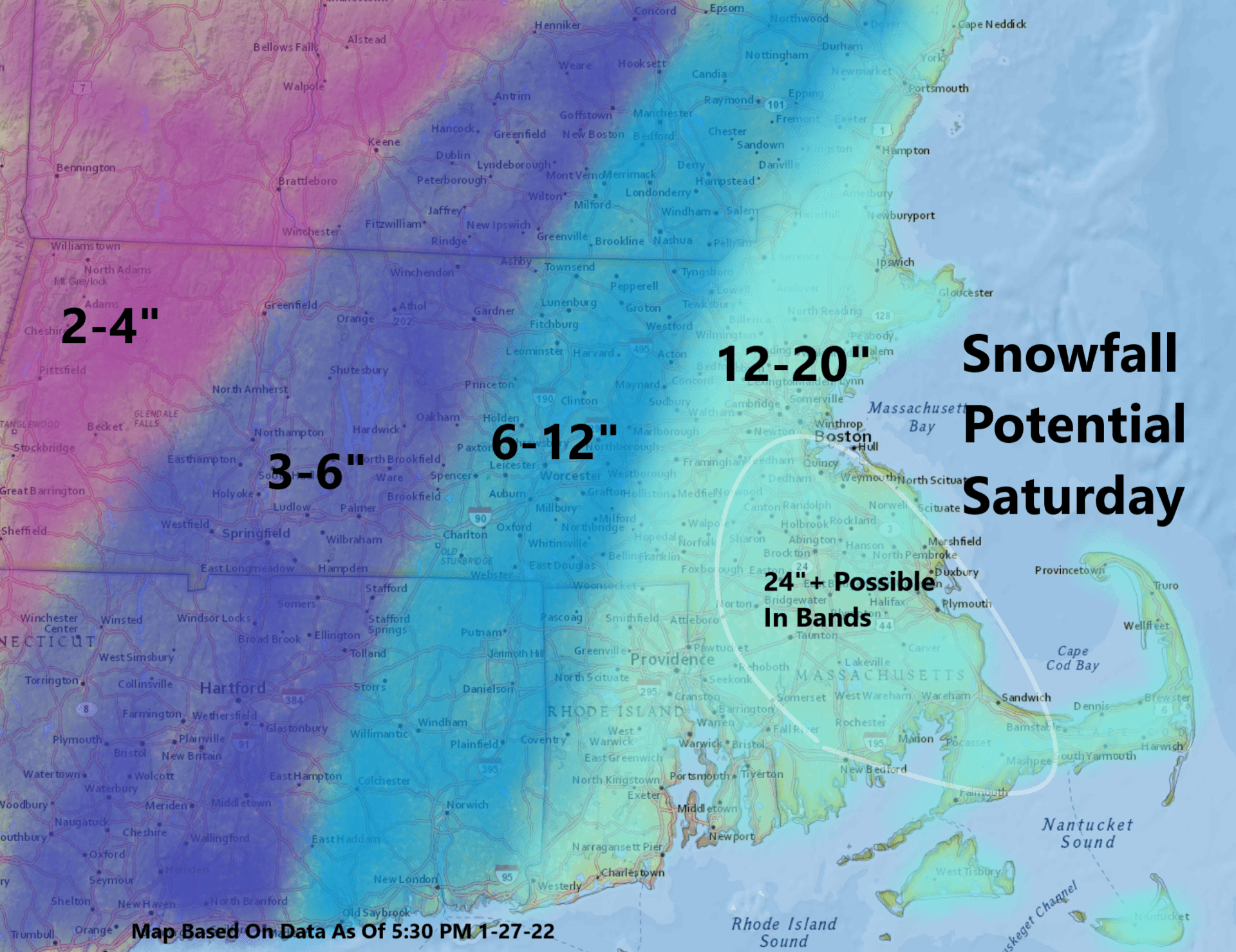 Heavy snow is expected over much of eastern Massachusetts with lighter amounts further west. (Courtesy NOAA/Illustration by Dave Epstein)