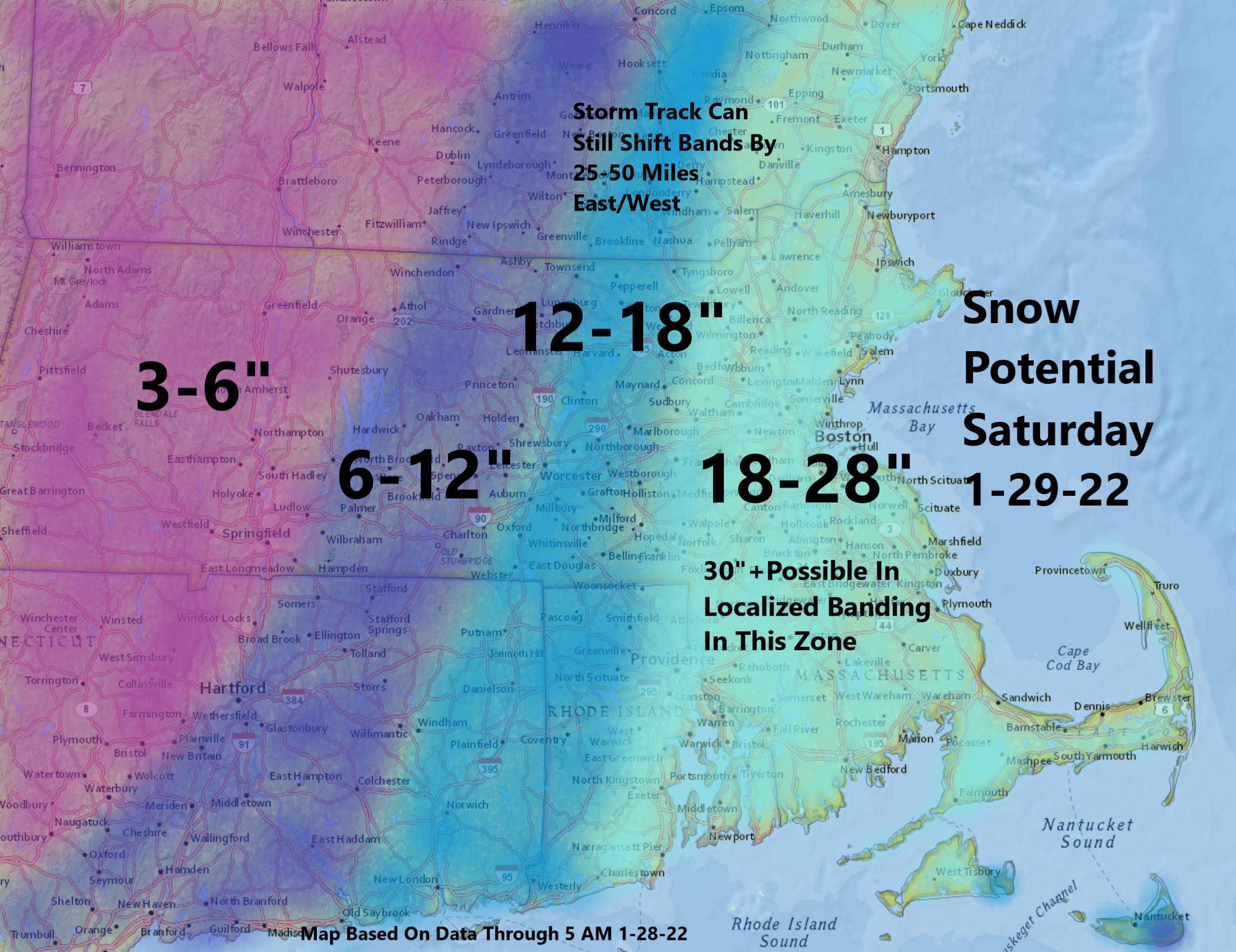 Total Snow Accumulation Map Boston Likely To See At Least A Foot And A Half Of Snow Saturday And Storm Could Break Records Wbur News