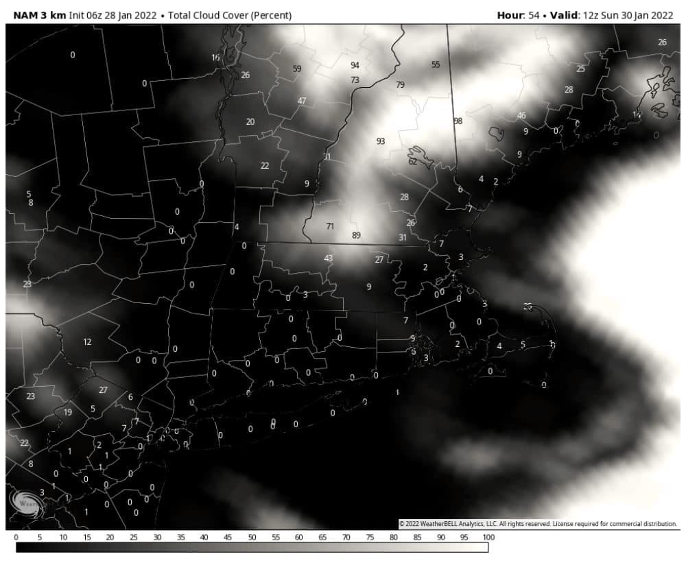 There will be an absence of clouds on Sunday as sunshine takes over with cold temperatures. (Courtesy WeatherBELL)