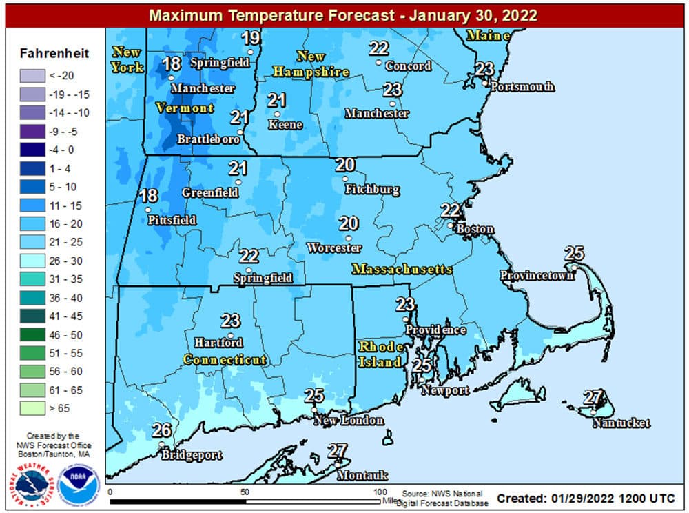 Cold air continues for Sunday along with a lot of sunshine and blue skies. (NOAA)
